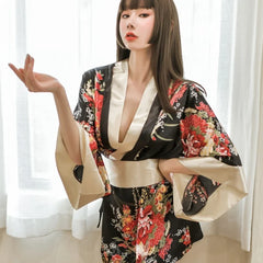 Lingerie Kimono Seductive Topless Print Pajama Set