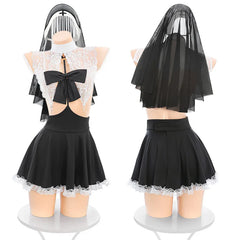 Role Playing Nun Outfit Lingerie Costume Lace Bow Skirt Cute Shawl HeadCosplay Adult Couples Party Set