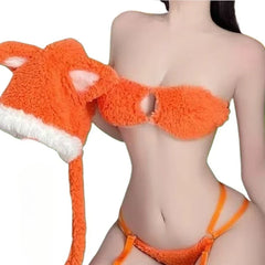 Little Bear Cosplay Costumes Erotic Lingerie Hollow Bra Set