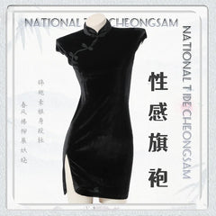 Lingerie Cheongsam Skirt Slim Velvet Traditional Improved Hanfu Elegant Charm Costumes Black Pink