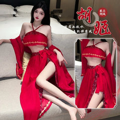 Cosplay Bride Wedding Red Traditional Temptation Hanfu Shawl Top Long Skirt Set