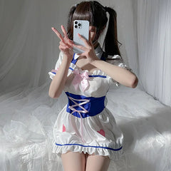 Cute Bow Game Cosplay Maid Costumes Kawaii Lingerie Pleated Skirt Sweet Princess Servant Roleplay Set