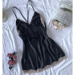 Erotic NightClothe Nightgowns Nightwear Lace Patchwork Lingerie Nighty Sleepwear Wedding Satin Wear