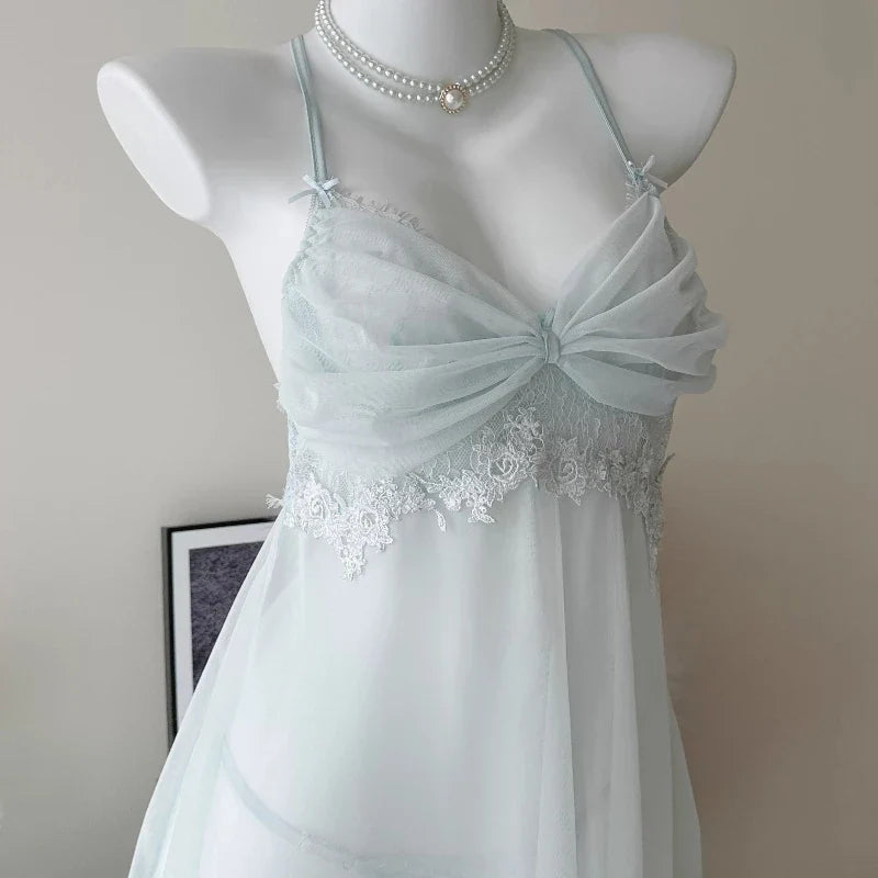Lingerie Pajama Female Nightgowns Mesh Lace Transparent Underwired NightNighties Dress