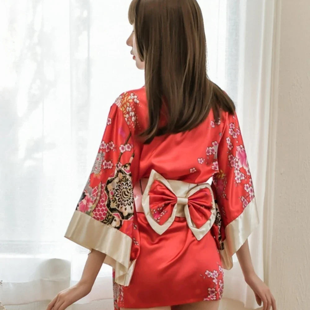Lingerie Kimono Seductive Topless Print Pajama Set
