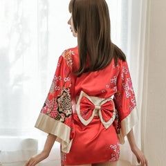 Lingerie Kimono Seductive Topless Print Pajama Set