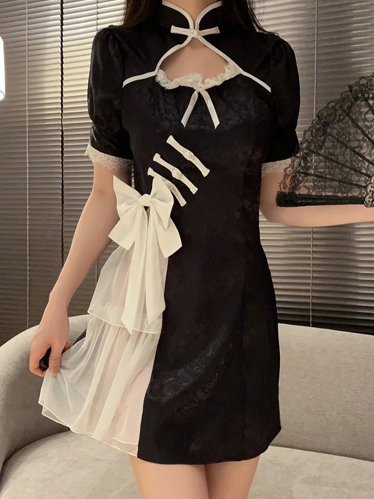 Lingerie Style Pure Desire Temptation Cheongsam Retro Skirt Traditional Improve Black Costumes