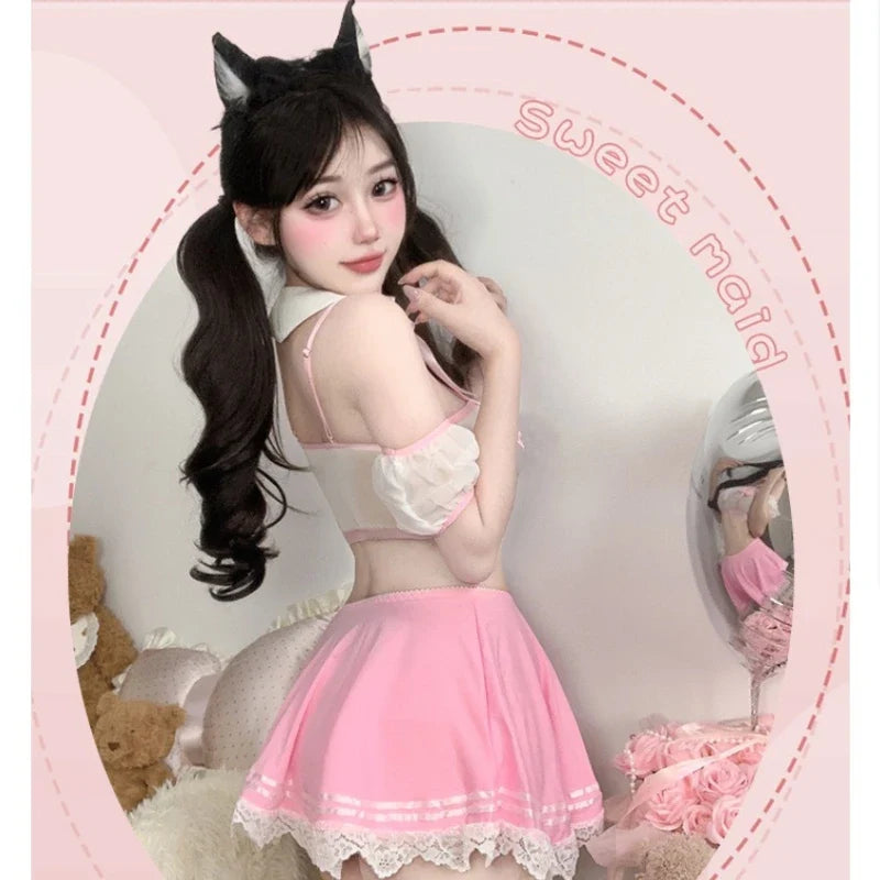 Lingerie Maid Roleplay Passionate Pure Desire Perspective Top Lace Miniskirt Kawaii Cosplay Servant Costumes