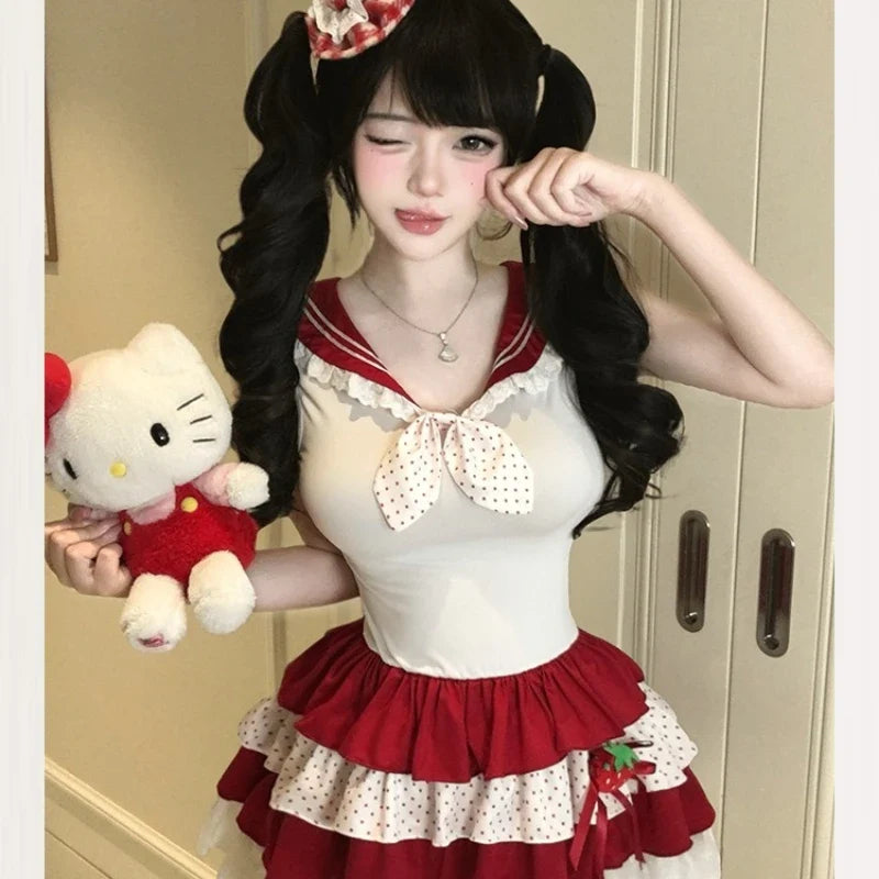 Cute Lace Strawberry Cake Role-playing Kawaii Bunny Ear Santa Claus Set