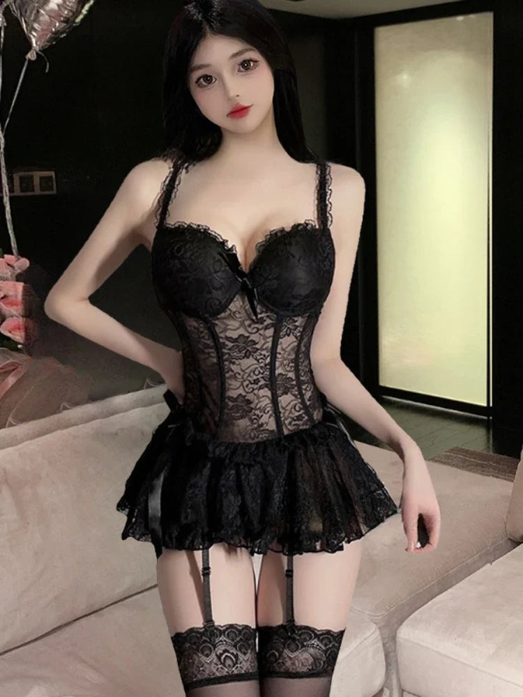 Hot Sailor Lingerie Sheer Mesh Crop Top Plaid Mini Skirt Cosplay Costume Erotic School Outfit Halloween Fancy Dress