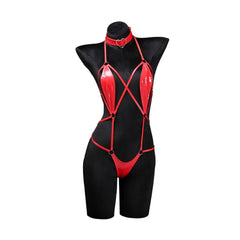 Patent Leather Harness Lingerie Heart Choker Open Back Crotch less Erotic Bodysuit Intimate Club wear