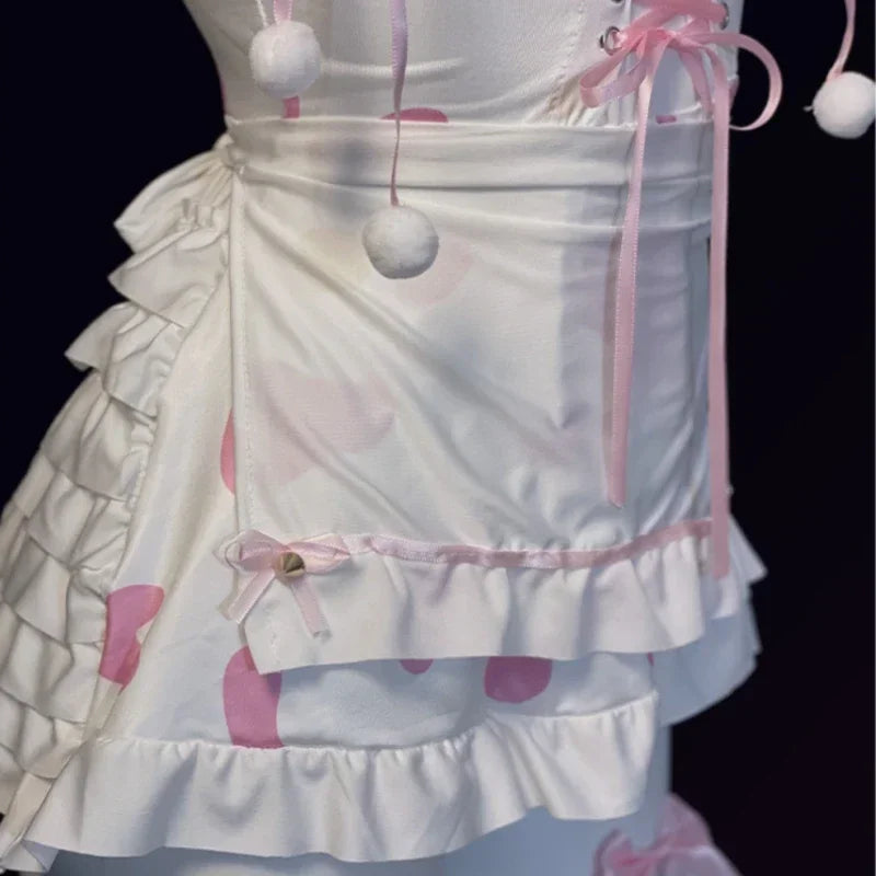 Bunny Cosplay Costumes Sweet Pink Lolita Cat Maid Halloween Cow Print Erotic Lingerie