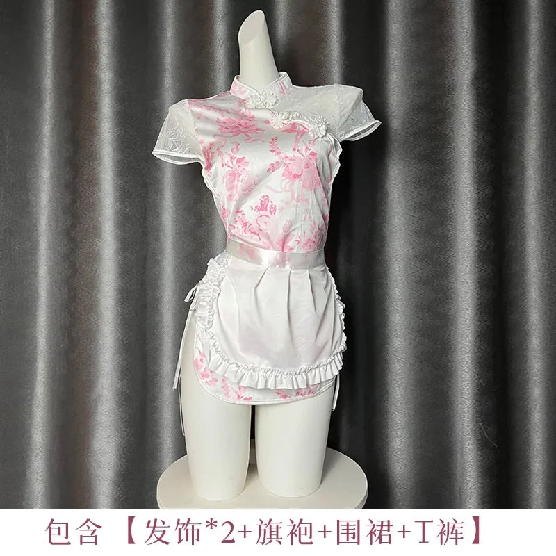 Retro Improve Cheongsam Lace Perspective Traditional Couples Flirting Pure Desire Home