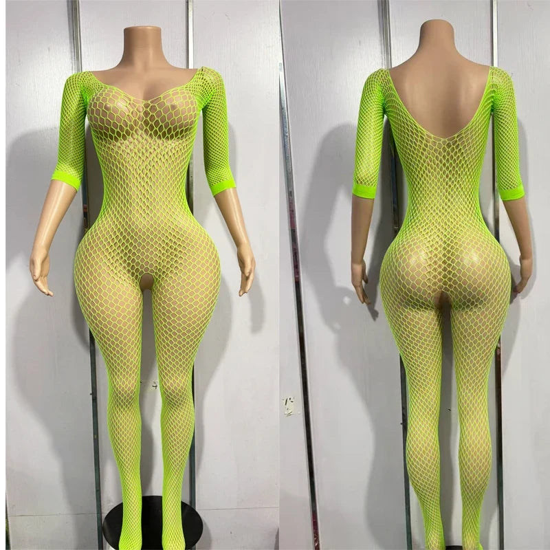 Bodystocking Erotic Lingerie Mesh Open Crotch Bodysuit Crotchless Underwear Costumes Sleeveless Catsuit Sleepwear
