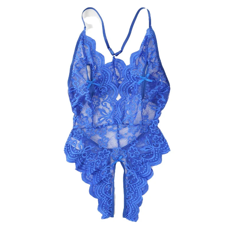 Blue Backless Corset Transparent Underwear Bodysuit