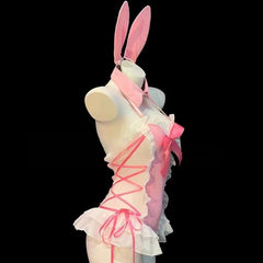 Lace V Neck Bunny Sweet Tempatation Cosplay Costumesly Open Crotch Cute Lingerie Backless Lolita Bodysuit
