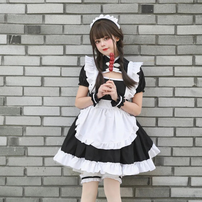Chongsam Cosplay Maid Costume Plus Size Lolita Princess Halloween Black White School Kawaii Clothing
