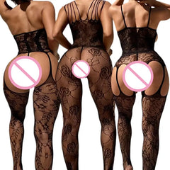 Porn Crotchless Lingerie Hot Tights Fishnet Bra Bodysuit Set