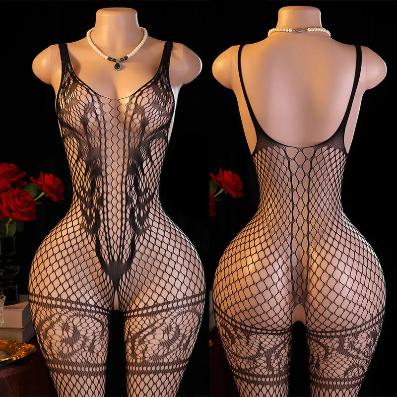 Mesh Bra Crotchless One-Piece Set