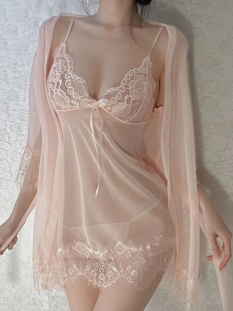 See Through Nightgown Sets Erotic Transparent Lingerie Sets