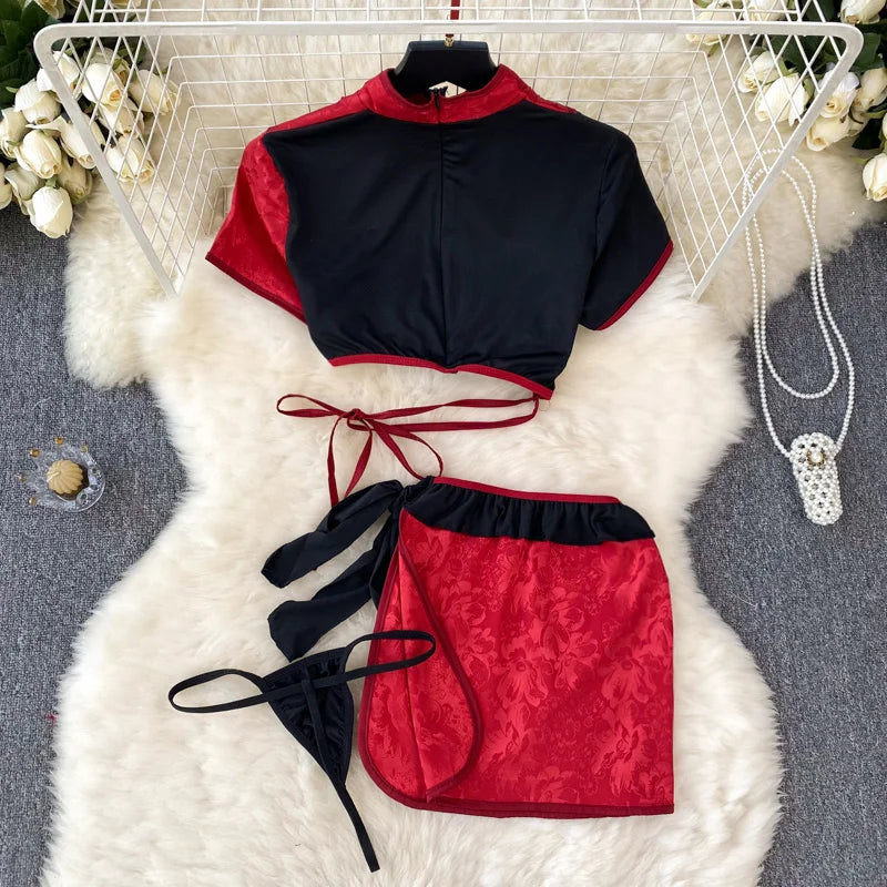 Cheongsam Cosplay Traditional Gothic Punk Sleepwear Lingerie Set