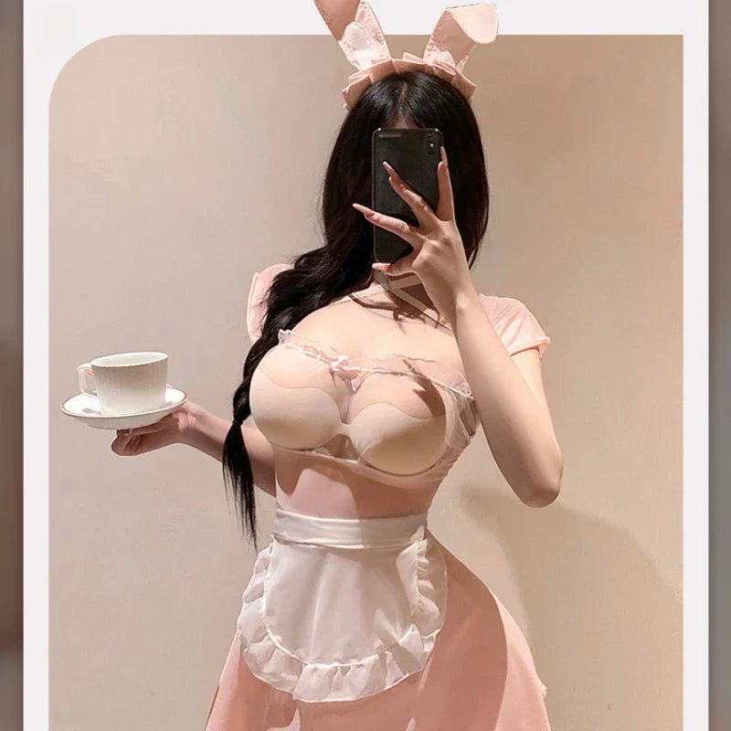 Playful Bunny Roleplay See-through Maid Seductive Erotic Lingerie Rabbit Servant Cosplay Costumes