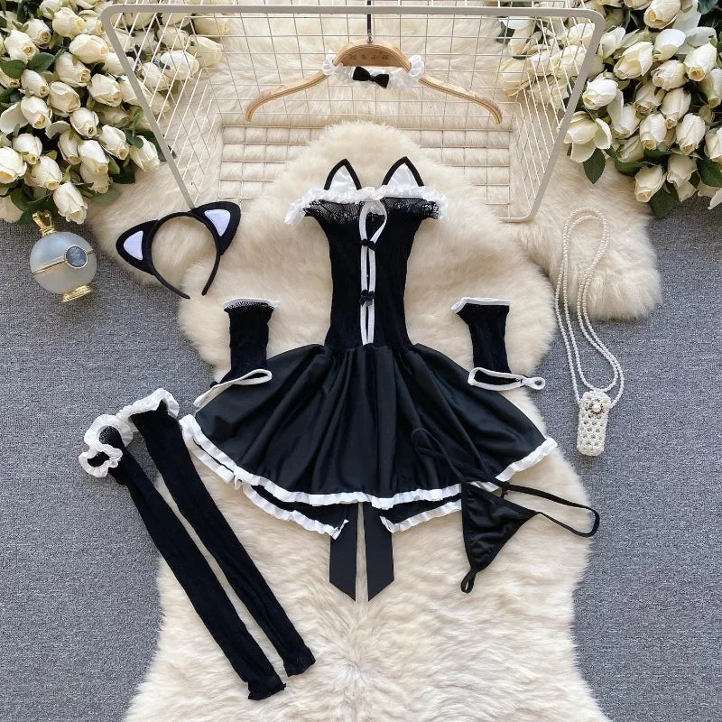 Lingerie sweet Cat Cosplay Costumes Lace Tube Top Perspective NightHollow Out Katze Costume