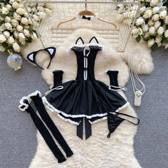 Lingerie sweet Cat Cosplay Costumes Lace Tube Top Perspective NightHollow Out Katze Costume