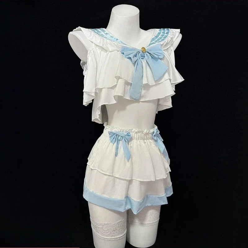 Lingerie Lolita Student Cosplay Costumes Cute Bow Top Sweet Short Skirt Role-playing SchoolSet