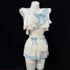 Lingerie Lolita Student Cosplay Costumes Cute Bow Top Sweet Short Skirt Role-playing SchoolSet