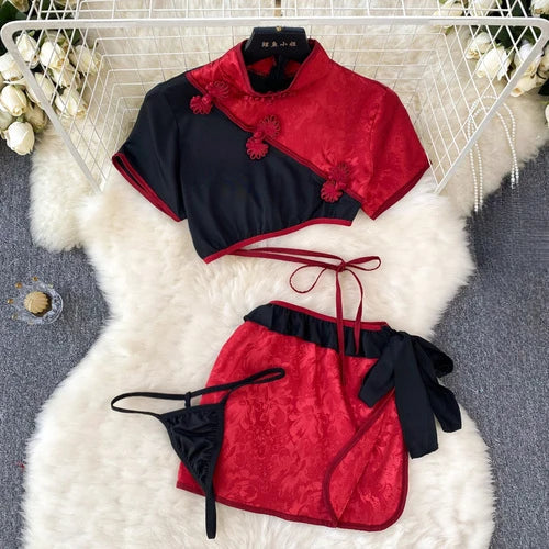 Cheongsam Cosplay Traditional Gothic Punk Sleepwear Lingerie Set