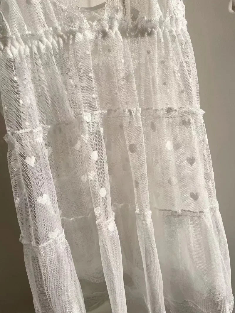 Cute Lingerie Gauze Lace Pajamas Sling Nightgown Panties Deep V-Neck Sleepwear Dot Strap