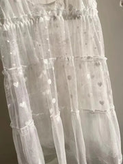 Cute Lingerie Gauze Lace Pajamas Sling Nightgown Panties Deep V-Neck Sleepwear Dot Strap