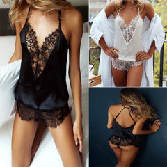 Lingerie V-neck Eyelash Lace Halter Bodysuits Exotic Mesh