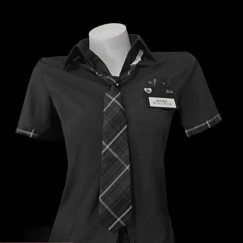 Cosplay Student Temptation Nightclub Party Short Sleeved Top Pleated Plaid Skirt Set
