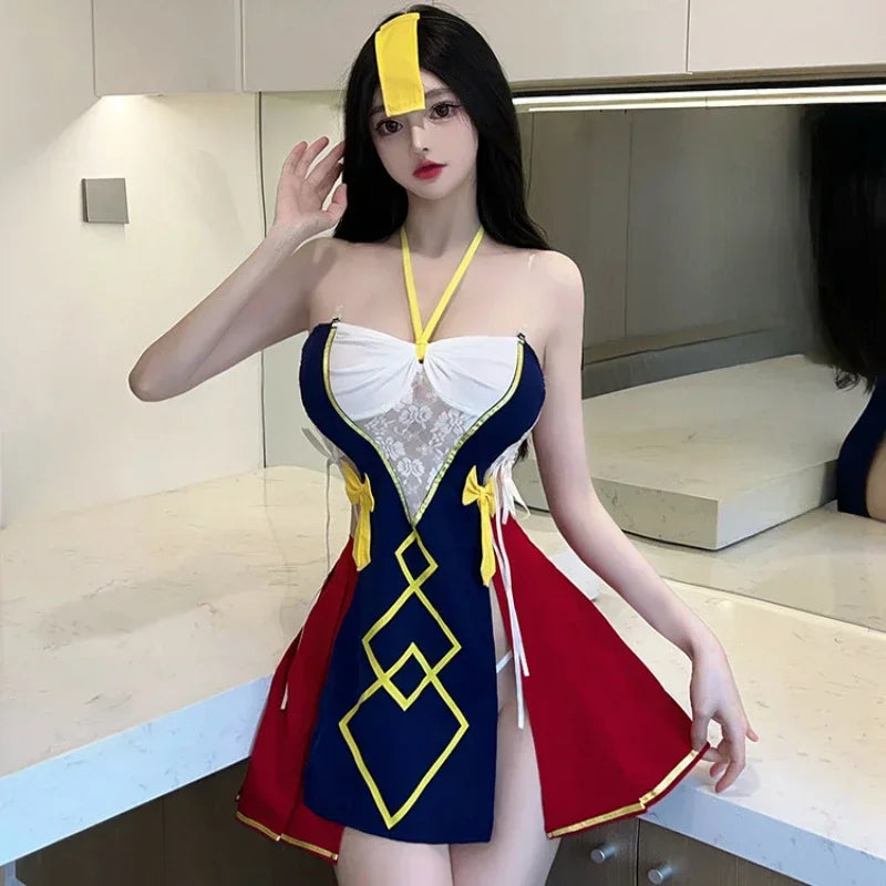 Maid Lingerie Cosplay Costumes Zombie Halter Skirt Night Club Hot Hollow Out Cute Girls Set