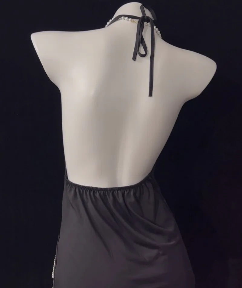 Lingerie Chain Side Beauty Back NightNightclub Thin V-neck Lace Straps Slits Open Back Home Sleepwear