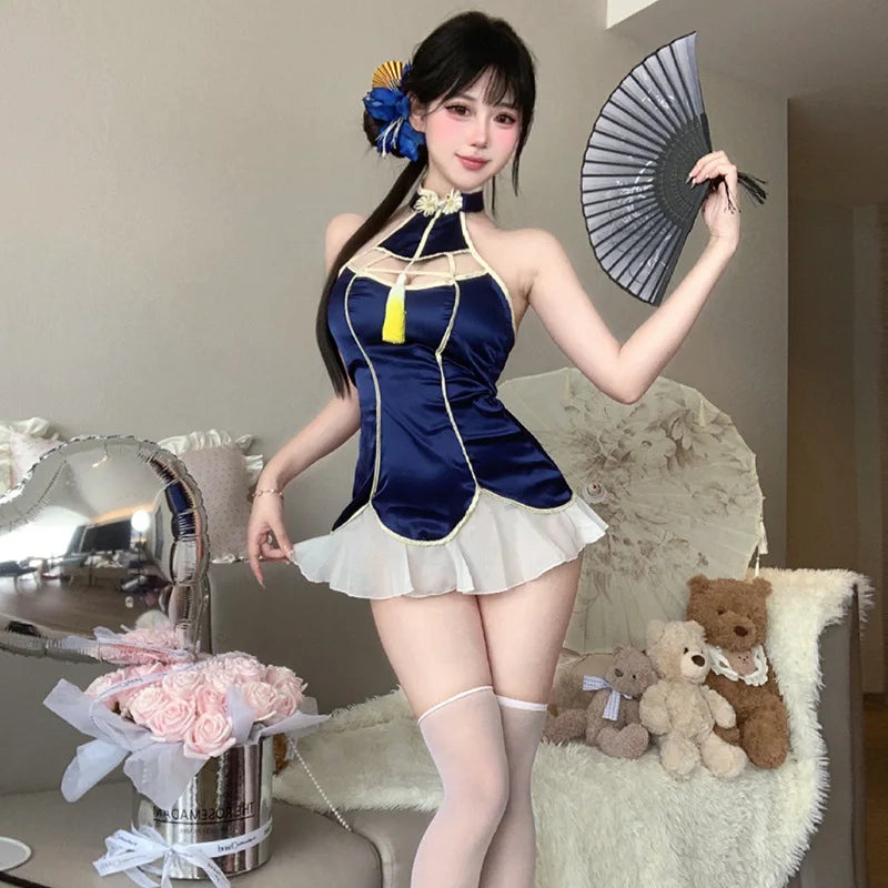 Erotic Ancient Cheongsam Cosplay Traditional Improved Hollow Tassel Couples Flirting Pajamas