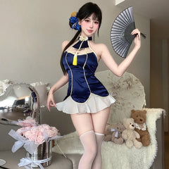 Erotic Ancient Cheongsam Cosplay Traditional Improved Hollow Tassel Couples Flirting Pajamas