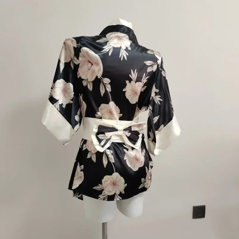 Kimono Cosplay Costumes Maid Oufits Kawaii Black Flower Lingerie