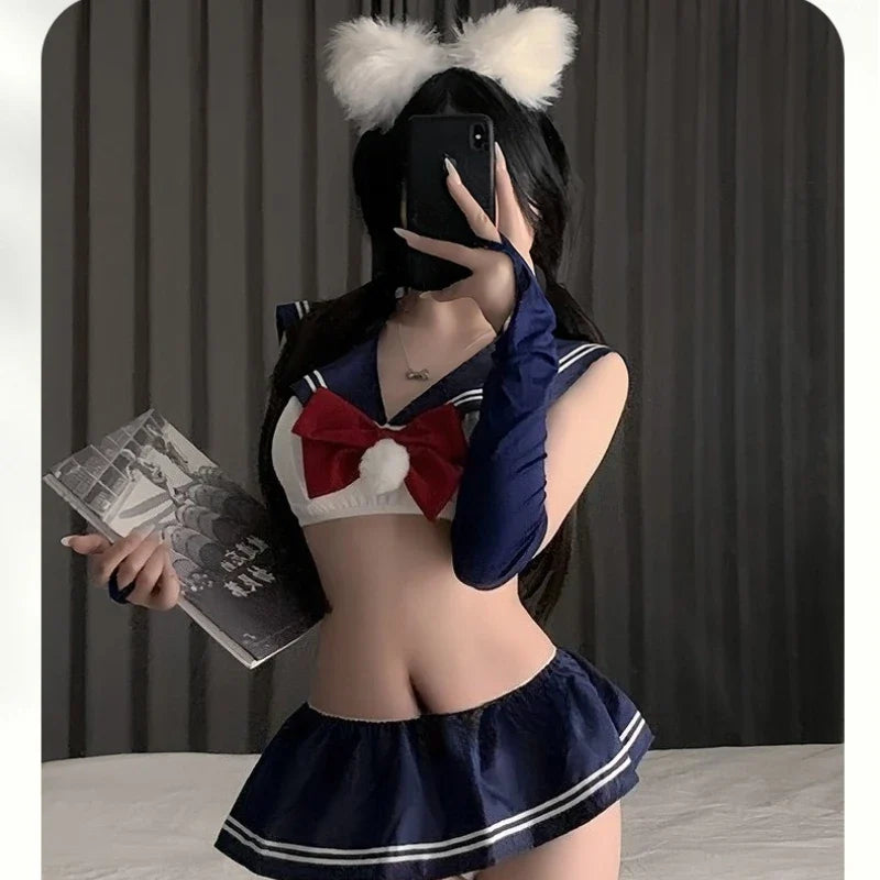 Underwear School Sweet Sailor Collar Top Pleated Short Skirt Set