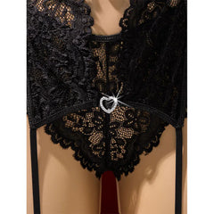 Garter Lingerie Spaghetti Strap Wire-free Bra Crotchless Bodysuit Sheer Lace Babydoll Underwear 2 Piece Sets