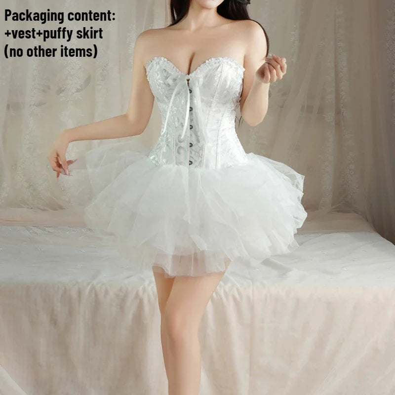 Devil Cosplay Lingerie Bandage Vest Miniskirt Underwear Lace Tight Top White Angel Black Demon Roleplay Costume