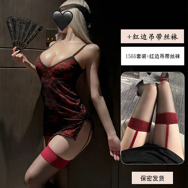 Lace Perspective Cosplay Office Secretary OL Hip Wrap Skirt Nightclub Bar Lingerie Baby Doll Porno Bar Costumes