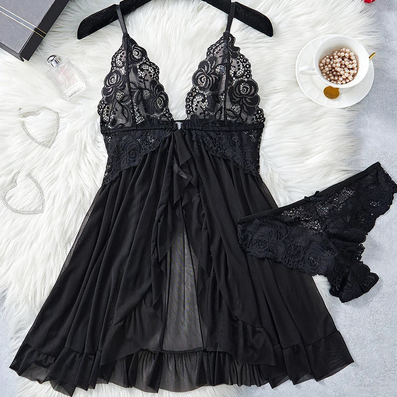 Perspective Pajamas Two-piece Sleepwear Nightgown Underwear Set