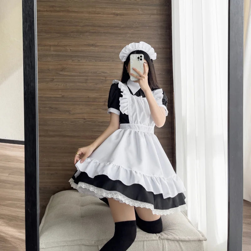 Gothic Lolita Maid Cosplay Costumes Plus Size Cosplay Halloween Animation Sweet Coffee Waitress Role Play