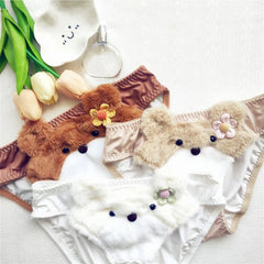 Plush Underwear Flower Briefs Cute Cartoon Comfortable Steel Ring Free Lingerie Underpants Set