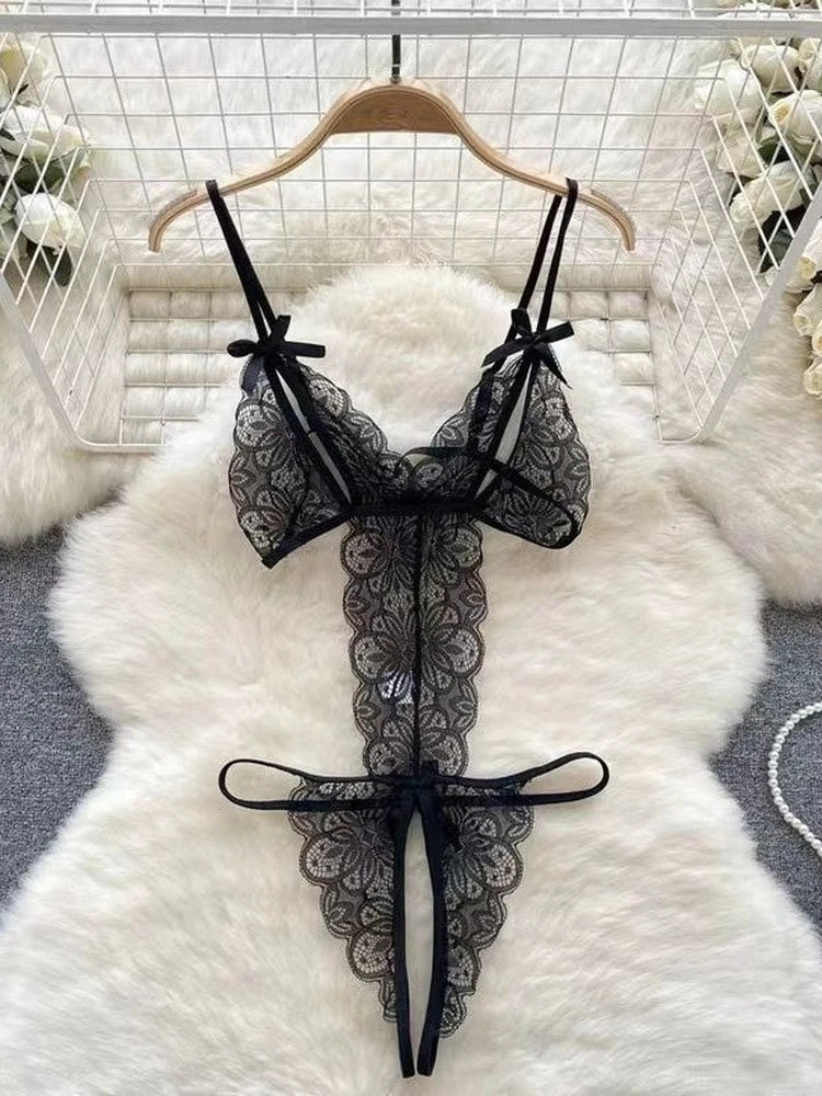 Black Patent Leather Bodysuits Adjustable Buckle Neckline Lace-up Side Waist Form Fitting