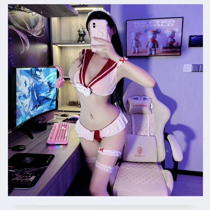 Role Playing Student Costume Lolita Pure Desire Lingerie Cute Bow Lolita Cosplay SchoolAdult Home