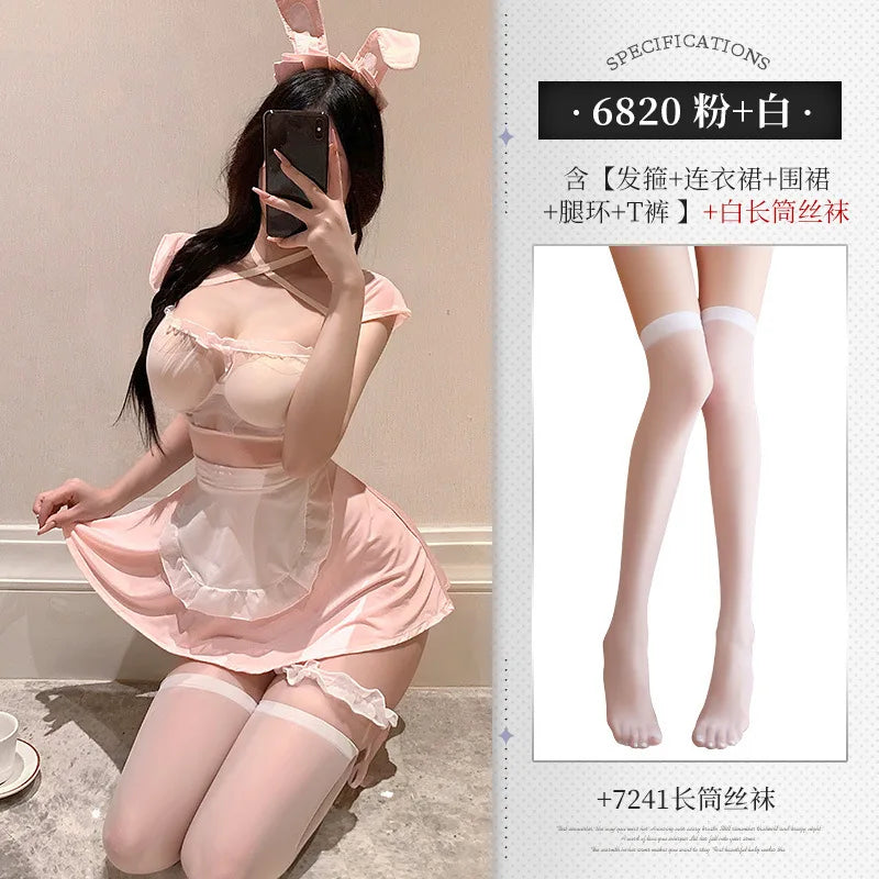 Playful Bunny Roleplay See-through Maid Seductive Erotic Lingerie Rabbit Servant Cosplay Costumes